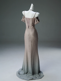 Ndyad Straps Mermaid Beading Satin Long Prom Dress Rhinestone Formal Evening Dress HZ1024