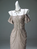 Ndyad Straps Mermaid Beading Satin Long Prom Dress Rhinestone Formal Evening Dress HZ1024