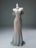 Ndyad Straps Mermaid Beading Satin Long Prom Dress Rhinestone Formal Evening Dress HZ1024
