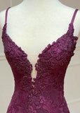 Ndyad Mermaid Formal Dresses Under $170?? Charming Grape Spaghetti Straps Applique Long Backless Prom Dress With Slit HZ1024