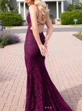 Ndyad Mermaid Formal Dresses Under $170?? Charming Grape Spaghetti Straps Applique Long Backless Prom Dress With Slit HZ1024