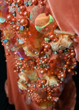 Ndyad Orange Mermaid V-Neck Satin Beaded Long Prom Dress Sequined Evening Gown HZ1024