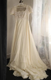 Ndyad Square Neck Chiffon Lace Empire Dress Long Prom Dress Beaded Wedding Dress HZ1024
