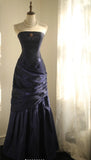 Ndyad Mermaid Strapless Taffeta Pleated Long Prom Dress Evening Gown HZ1024