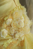 Ndyad Yellow A-Line Strapless Organza Wedding Dress with Appliques and Rhinestones Long Evening Gown HZ1024