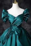 Ndyad A-Line Off the Shoulder Satin Long Prom Dress, Elegant Evening Dress HZ1024