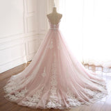 Ndyad A Line Spaghetti Strap Tulle Beaded Long Prom Dress Sweet Applique Wedding Dress HZ1024