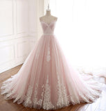 Ndyad A Line Spaghetti Strap Tulle Beaded Long Prom Dress Sweet Applique Wedding Dress HZ1024