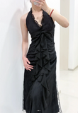 Ndyad Black Halter A-Line Chiffon&Tulle Open Back Prom Dresses Birthday Dresses HZ1024