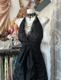 Ndyad Black Halter A-Line Chiffon&Tulle Open Back Prom Dresses Birthday Dresses HZ1024