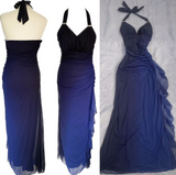 Ndyad ?Chiffon Halter Sheath Prom Dress for Party&Birthday Elegant Blue Evening Gowns HZ1024