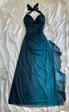 Ndyad ?Chiffon Halter Sheath Prom Dress for Party&Birthday Elegant Blue Evening Gowns HZ1024