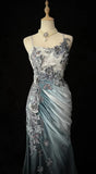 Ndyad Chiffon Mermaid Spaghetti Strap Sequined Applique Long Prom Dresses?? Formal Evening Dresses HZ1024