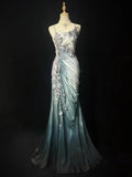 Ndyad Chiffon Mermaid Spaghetti Strap Sequined Applique Long Prom Dresses?? Formal Evening Dresses HZ1024