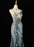 Ndyad Chiffon Mermaid Spaghetti Strap Sequined Applique Long Prom Dresses?? Formal Evening Dresses HZ1024