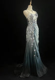 Ndyad Chiffon Mermaid Spaghetti Strap Sequined Applique Long Prom Dresses?? Formal Evening Dresses HZ1024
