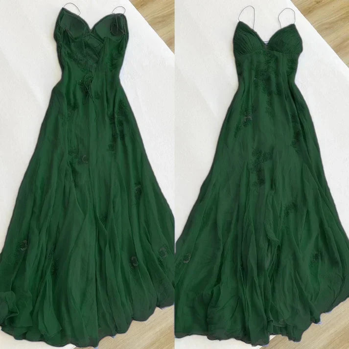 Ndyad Spaghetti Straps V-neck Beaded Backless Prom Dresses Party Dresses HZ1024