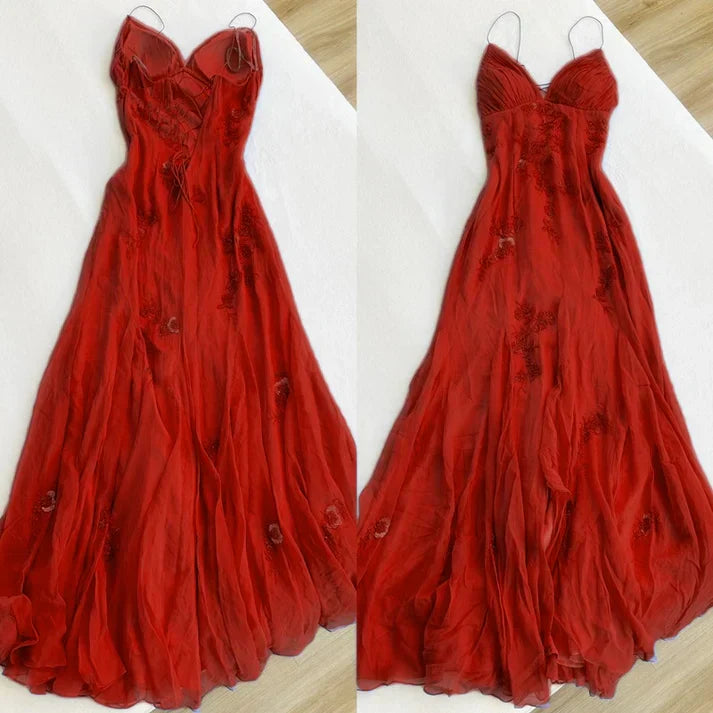 Ndyad Spaghetti Straps V-neck Beaded Backless Prom Dresses Party Dresses HZ1024