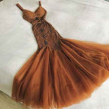 Ndyad Green Merimaid Spaghetti Strap Tulle Beaded Long Prom Dress Birthday Graduation Prom Dress HZ1024