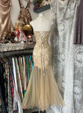 Ndyad Mermaid Strapless Sweetheart Tulle Beaded Applique Long Prom Dress HZ1024