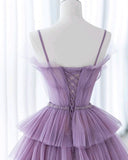 Ndyad Purple A-Line Spaghetti Strap Tulle Sequin Long Prom Dresses for Birthday&Graduation HZ1024