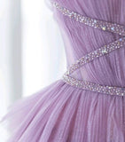 Ndyad Purple A-Line Spaghetti Strap Tulle Sequin Long Prom Dresses for Birthday&Graduation HZ1024