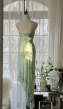 Ndyad Light Green Simple Bodycon Party Dresses Elegant One Shoulder Chiffon Applique Beaded Prom Dress HZ1024