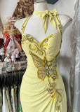Ndyad Yellow Mermaid Formal Dresses Halter Sequin Diamond Long Prom Dress Birthday Party Outfit HZ1024
