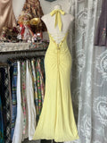 Ndyad Yellow Mermaid Formal Dresses Halter Sequin Diamond Long Prom Dress Birthday Party Outfit HZ1024