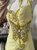 Ndyad Yellow Mermaid Formal Dresses Halter Sequin Diamond Long Prom Dress Birthday Party Outfit HZ1024