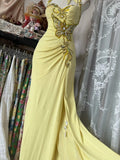 Ndyad Yellow Mermaid Formal Dresses Halter Sequin Diamond Long Prom Dress Birthday Party Outfit HZ1024