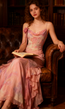 Ndyad Pink Spaghetti Strap Mermaid Party Dresses Fairytale Chiffon Beaded Long Prom Dresses HZ1024