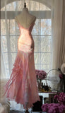 Ndyad Pink Spaghetti Strap Mermaid Party Dresses Fairytale Chiffon Beaded Long Prom Dresses HZ1024