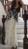 Ndyad Spaghetti Strap Chiffon Applique Long Prom Dresses Temperament Party Dresses HZ1024