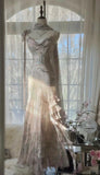Ndyad Fairytale Pink Spaghetti Straps Mermaid Evening Gowns Vintage Elegant Beaded Silk Long Prom Dress Guest Dresses HZ1024