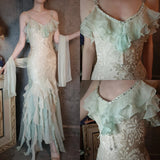 Ndyad Vintage Mint Green Chiffon Mermaid Beaded Long Prom Dresses Ruffled Fairytale Birthday Dresses HZ1024