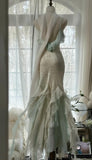 Ndyad Vintage Mint Green Chiffon Mermaid Beaded Long Prom Dresses Ruffled Fairytale Birthday Dresses HZ1024
