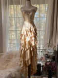 Ndyad ??Elegant Strapless Chiffon Applique Long Tiered Prom Dresses Backless Party Dresses HZ1024