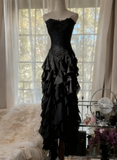 Ndyad ??Elegant Strapless Chiffon Applique Long Tiered Prom Dresses Backless Party Dresses HZ1024