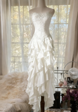 Ndyad ??Elegant Strapless Chiffon Applique Long Tiered Prom Dresses Backless Party Dresses HZ1024