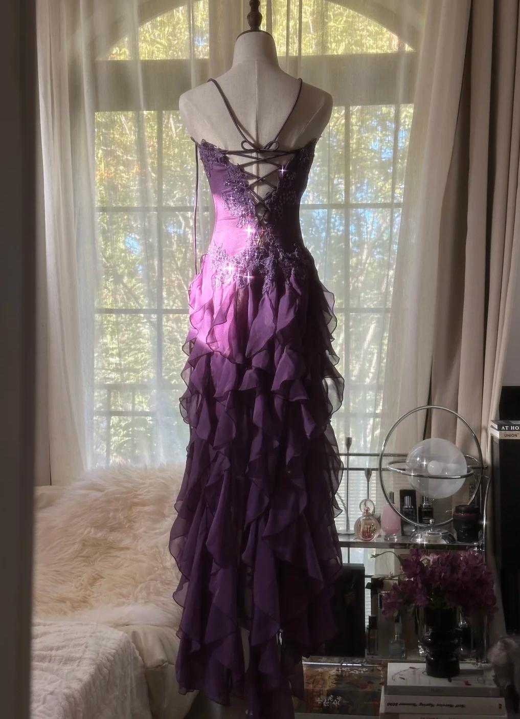 Ndyad ??Elegant Strapless Chiffon Applique Long Tiered Prom Dresses Backless Party Dresses HZ1024