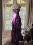 Ndyad ??Elegant Strapless Chiffon Applique Long Tiered Prom Dresses Backless Party Dresses HZ1024