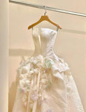 Ndyad Spaghetti Strap Satin Long Prom Dress, Beautiful Applique Wedding Dress HZ1024
