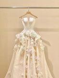 Ndyad Spaghetti Strap Satin Long Prom Dress, Beautiful Applique Wedding Dress HZ1024