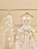 Ndyad Spaghetti Strap Satin Long Prom Dress, Beautiful Applique Wedding Dress HZ1024