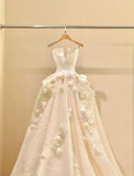 Ndyad Spaghetti Strap Satin Long Prom Dress, Beautiful Applique Wedding Dress HZ1024