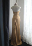 Ndyad Gold Strapless Satin Long Prom Dress Simple Evening Dress HZ1024
