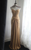 Ndyad Gold Strapless Satin Long Prom Dress Simple Evening Dress HZ1024