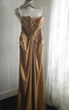 Ndyad Gold Strapless Satin Long Prom Dress Simple Evening Dress HZ1024