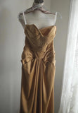 Ndyad Gold Strapless Satin Long Prom Dress Simple Evening Dress HZ1024